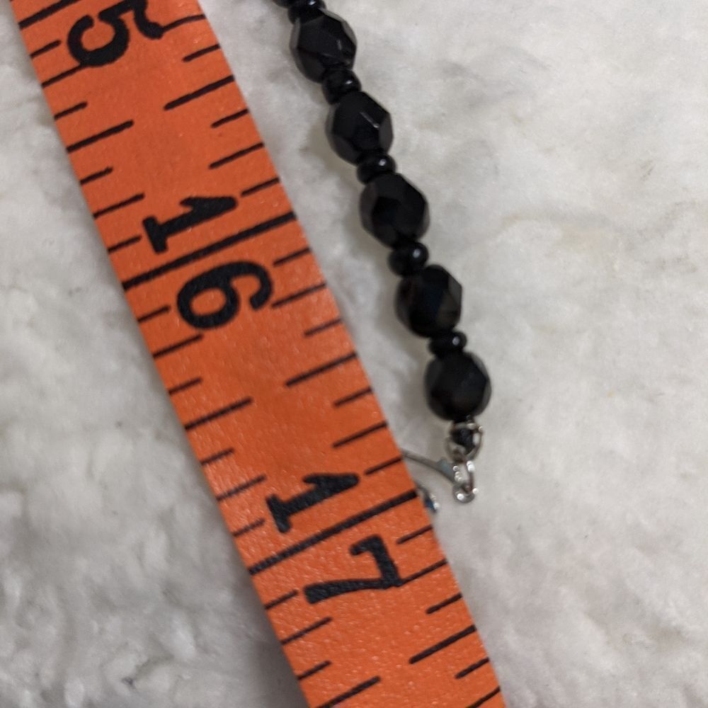 Vintage 1990's Black Facetted Crystal Bead Choker w/ Bracelet & Pierced Earrings - Picture 7 of 11
